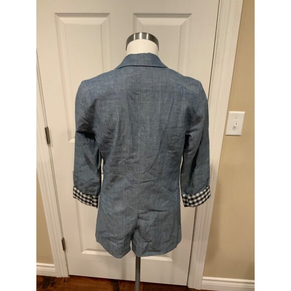 Rogan Blue Chambray Single Button Blazer W/ Plaid Lining, Size XS - Picture 5 of 6